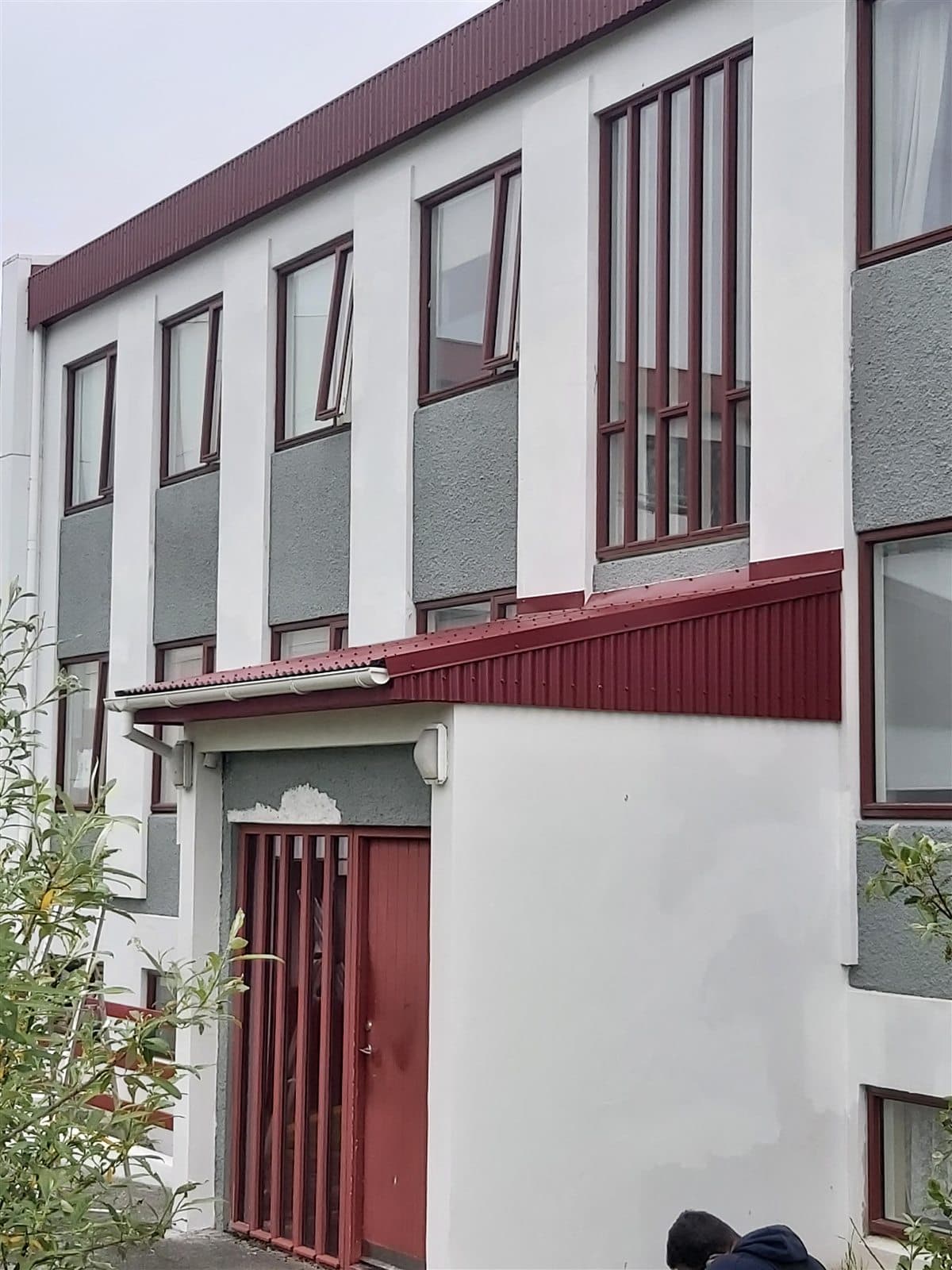 Einhalla inngangsþak með nýrri þakrennu og niðurfalli, smíðað af Húsvættum í Breiðholti